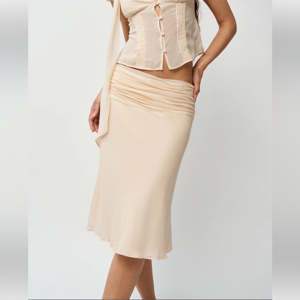 Danielle Guizio Cream Midi Skirt